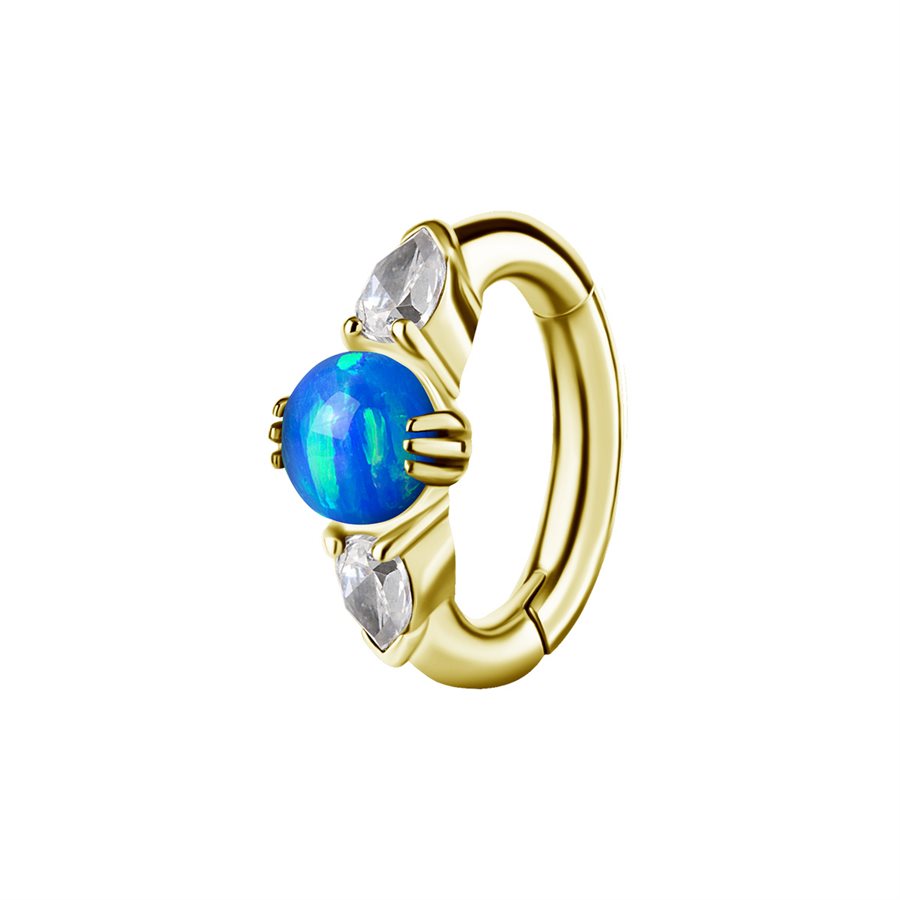 Anneau de nombril clicker en CoCr plaqué or 18k avec opale Anneau de nombril clicker en CoCr plaqué or 18k avec opale